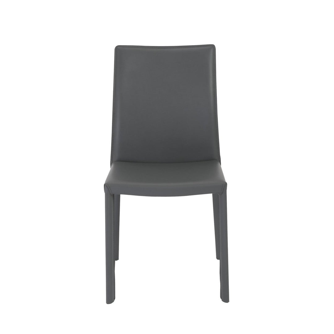 Set of Two Gray Upholstered Leather Dining Side Chairs Image 1