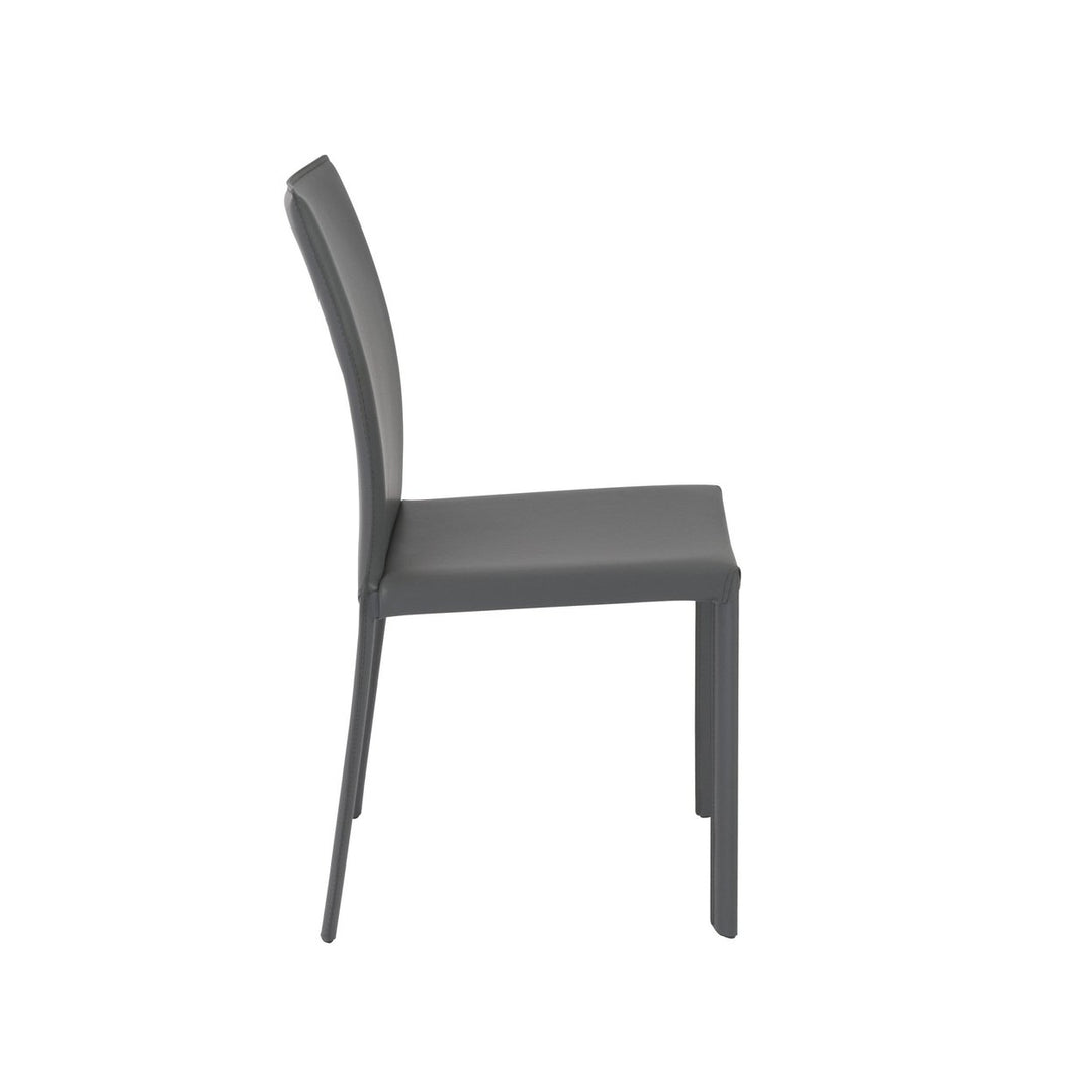 Set of Two Gray Upholstered Leather Dining Side Chairs Image 3