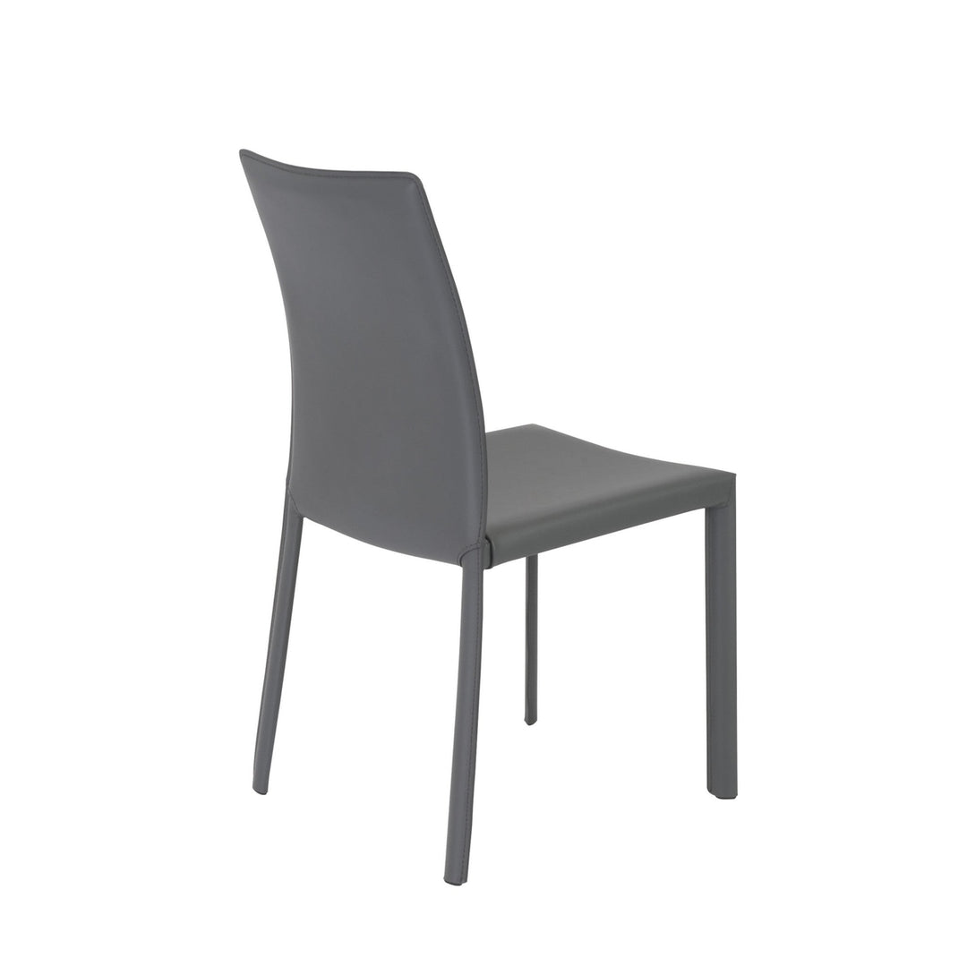 Set of Two Gray Upholstered Leather Dining Side Chairs Image 4