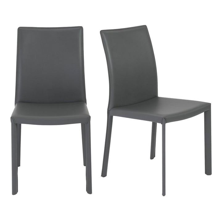 Set of Two Gray Upholstered Leather Dining Side Chairs Image 5