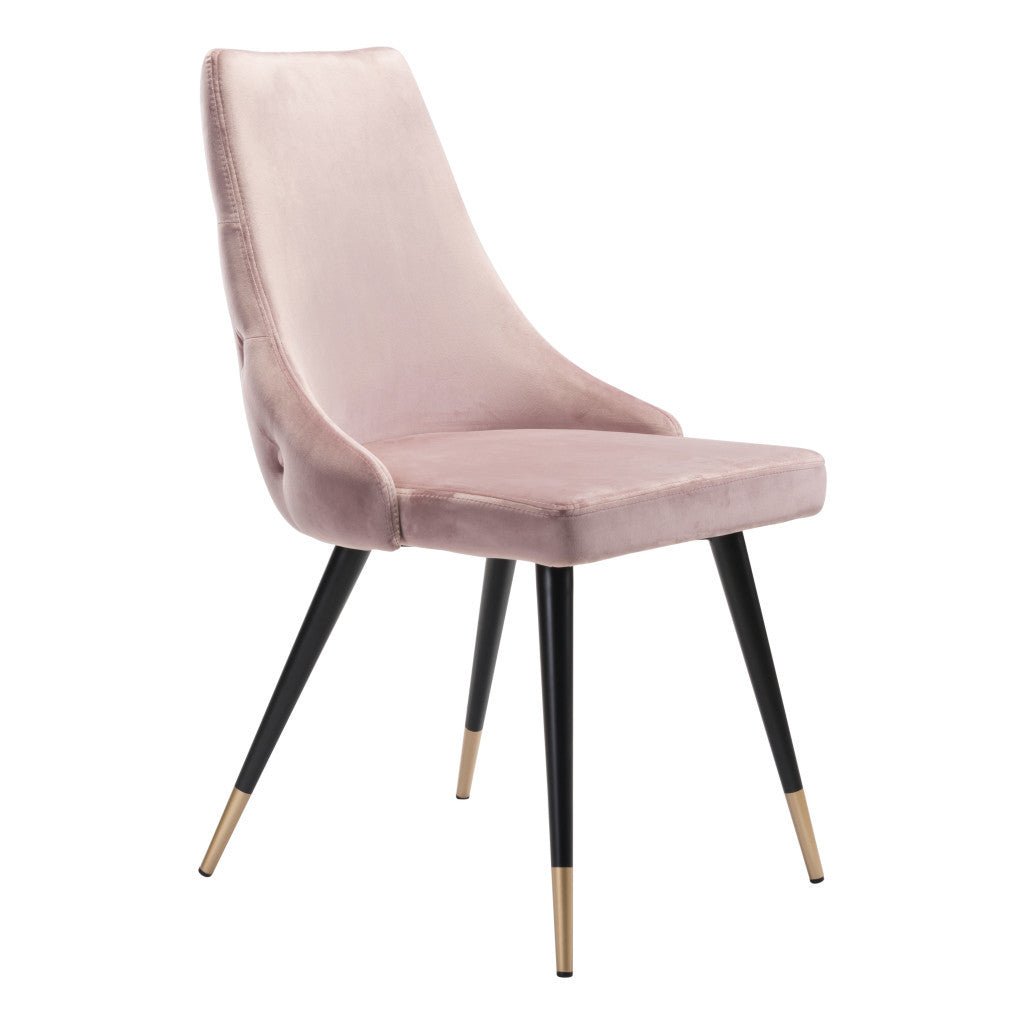 Set of Two Tufted Pink And Black Upholstered Velvet Windsor Back Dining Side Chairs Image 5