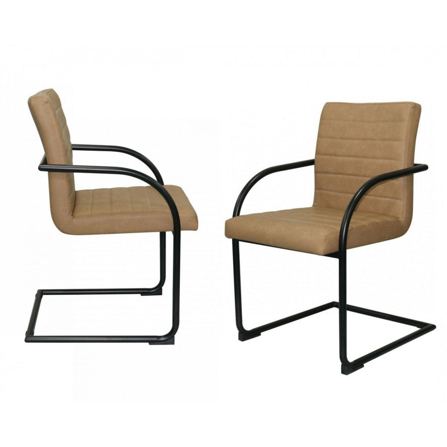 Set of Two Tan Faux Leather Industrial Dining Chairs Image 1