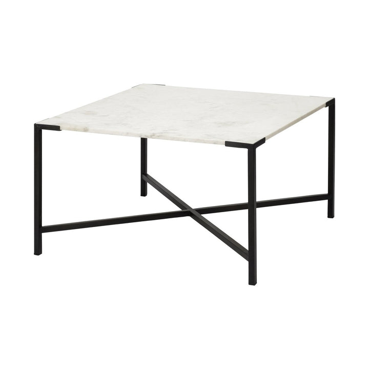 Square White Marble Top Andd Black Metal Base Coffee Table Image 1