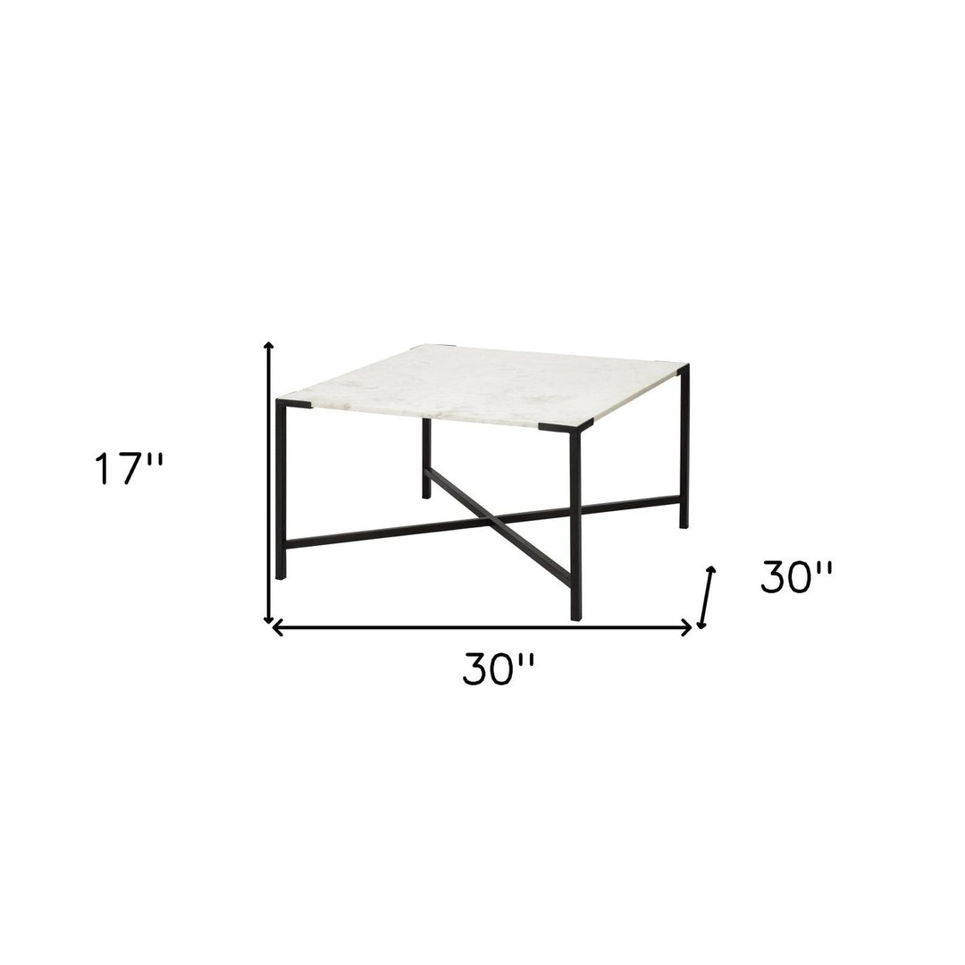 Square White Marble Top Andd Black Metal Base Coffee Table Image 3