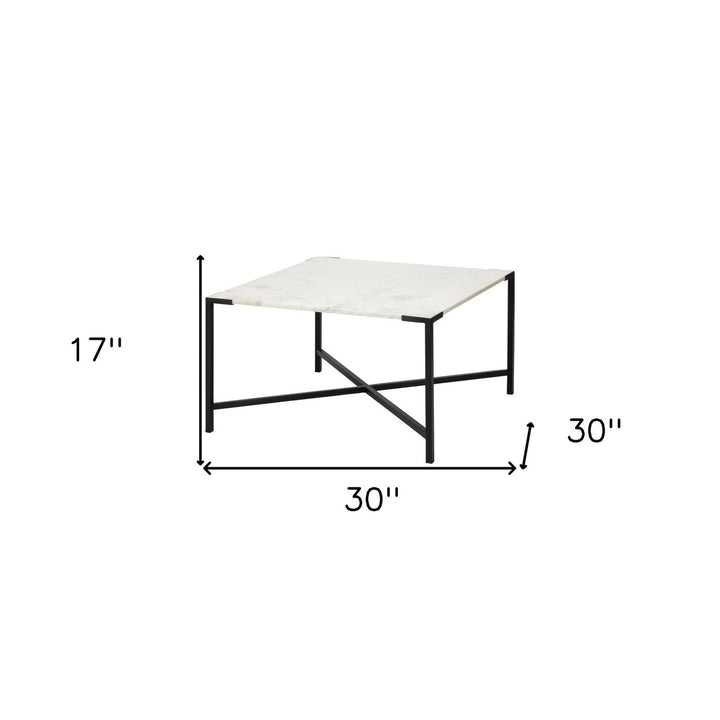 Square White Marble Top Andd Black Metal Base Coffee Table Image 3