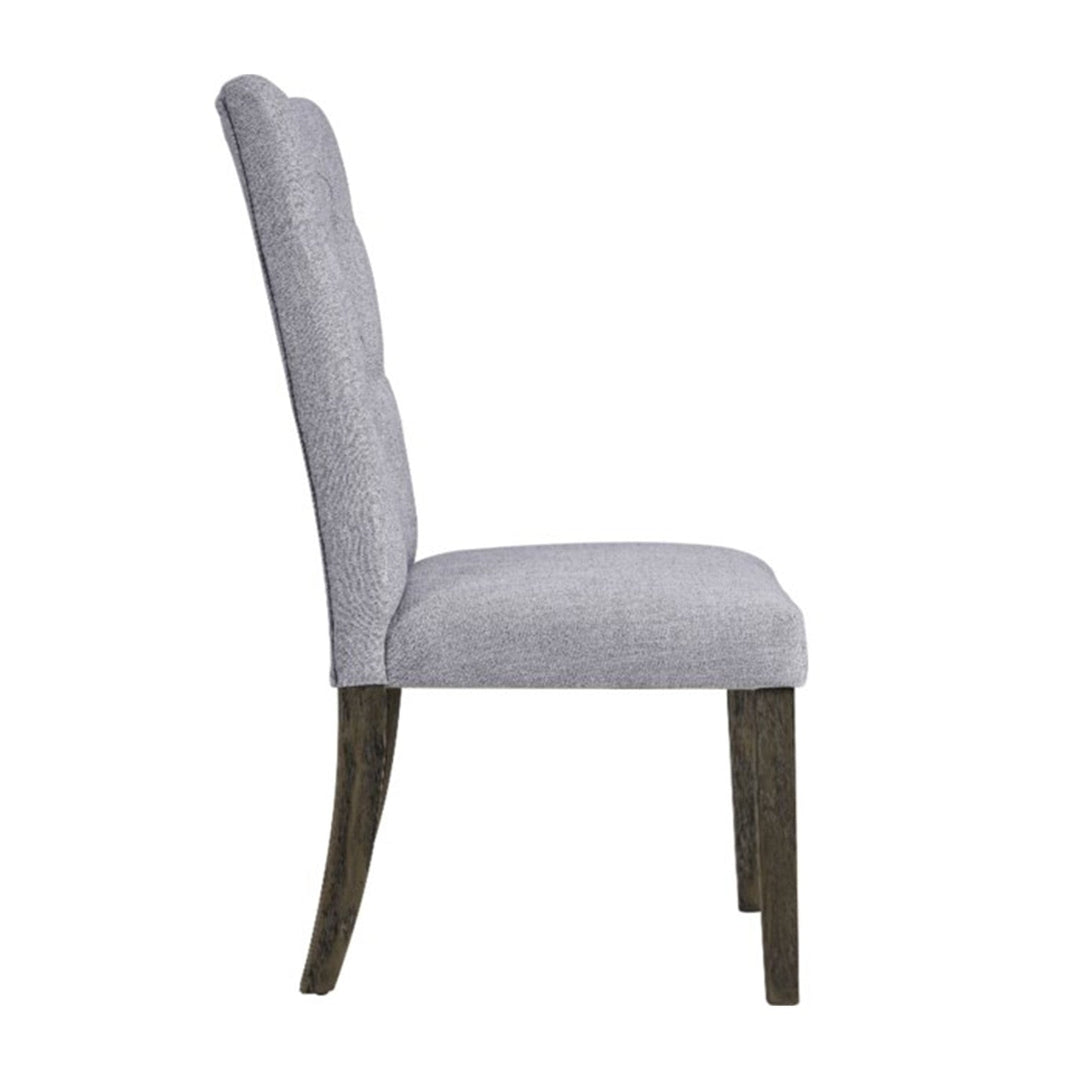 Set of Two Tufted Gray Upholstered Fabric Dining Side Chairs Image 1