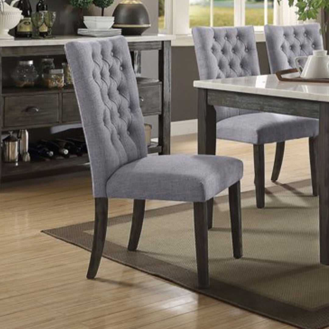 Set of Two Tufted Gray Upholstered Fabric Dining Side Chairs Image 2