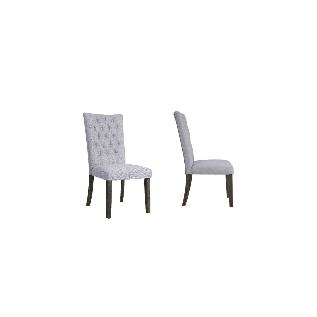 Set of Two Tufted Gray Upholstered Fabric Dining Side Chairs Image 6