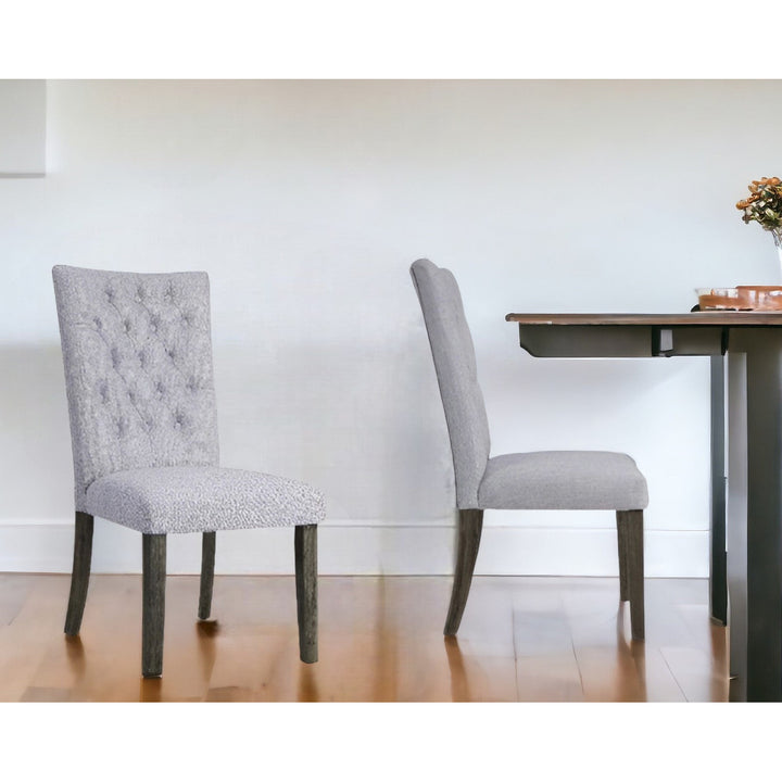 Set of Two Tufted Gray Upholstered Fabric Dining Side Chairs Image 7