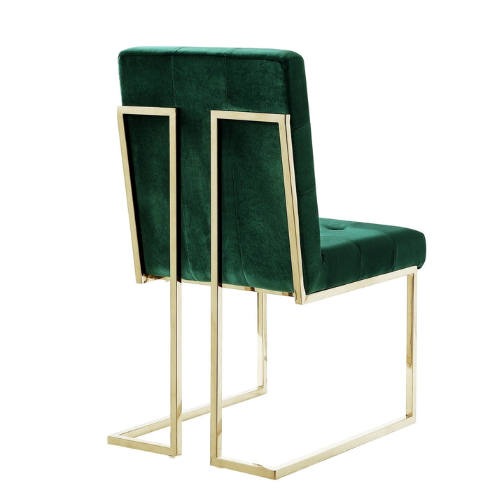 Set of Two Tufted Hunter Green and Gold Upholstered Velvet Dining Side Chairs Image 4