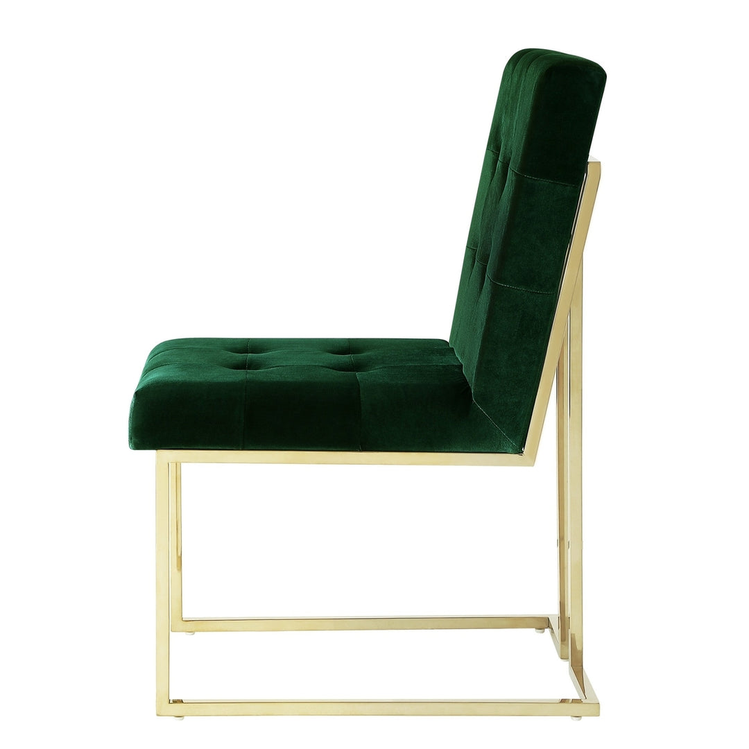 Set of Two Tufted Hunter Green and Gold Upholstered Velvet Dining Side Chairs Image 5