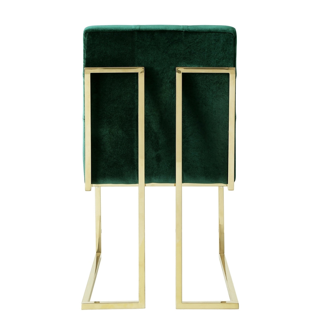 Set of Two Tufted Hunter Green and Gold Upholstered Velvet Dining Side Chairs Image 6