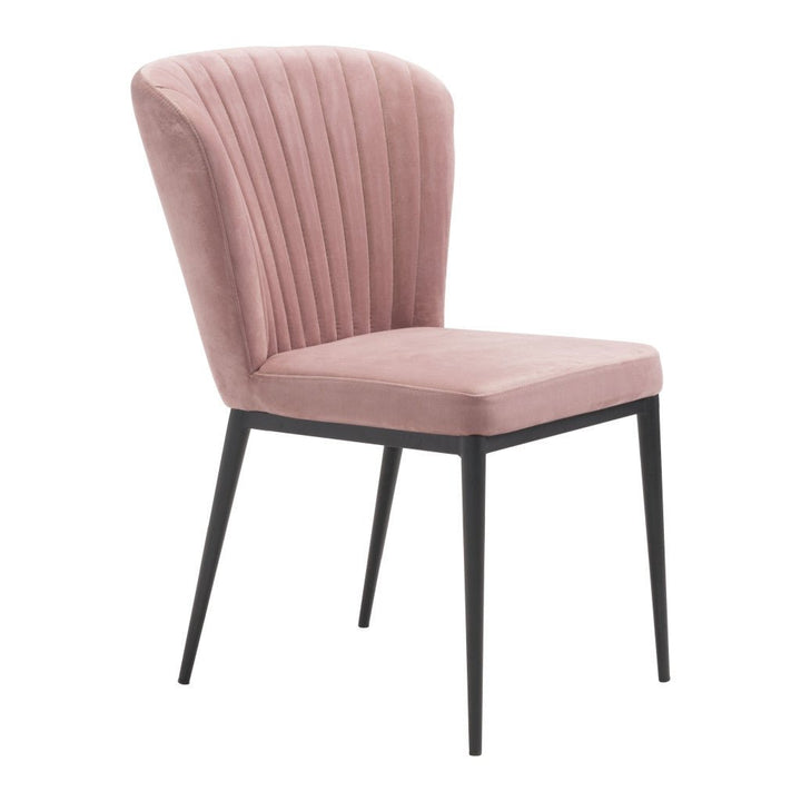 Set of Two Tufted Pink And Black Upholstered Velvet Wing Back Dining Side Chairs Image 5