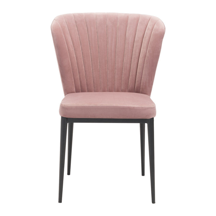 Set of Two Tufted Pink And Black Upholstered Velvet Wing Back Dining Side Chairs Image 6