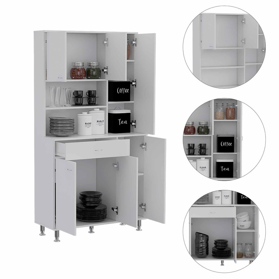 White Pantry Cabinet with Multiple Storage Shelves Image 5