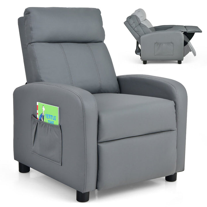 Kids Recliner Chair Adjustable Leather Sofa Armchair w/ Footrest Side Pocket Image 1