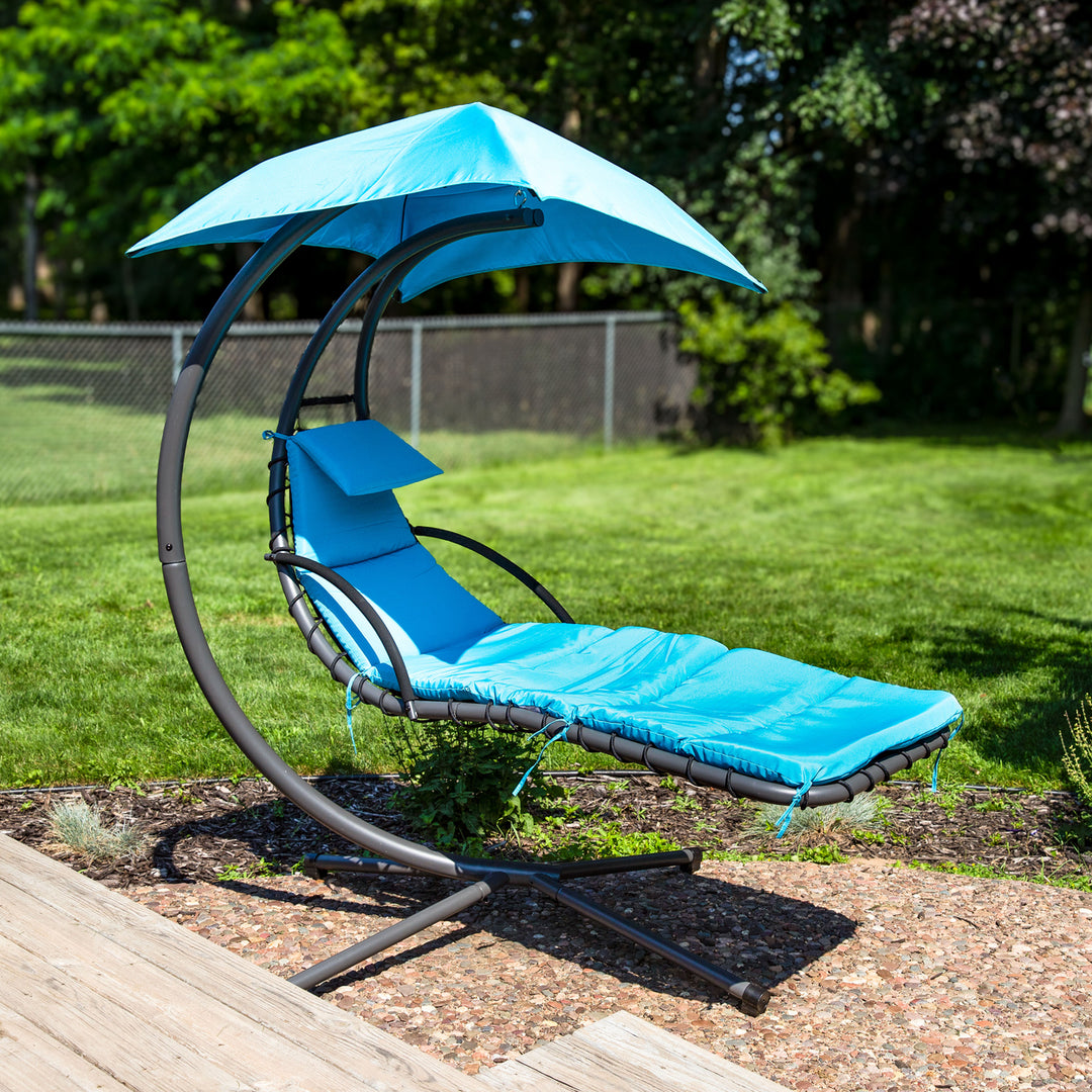 Sunnydaze Floating Lounge Chair with Umbrella and Curved Steel Stand Image 4