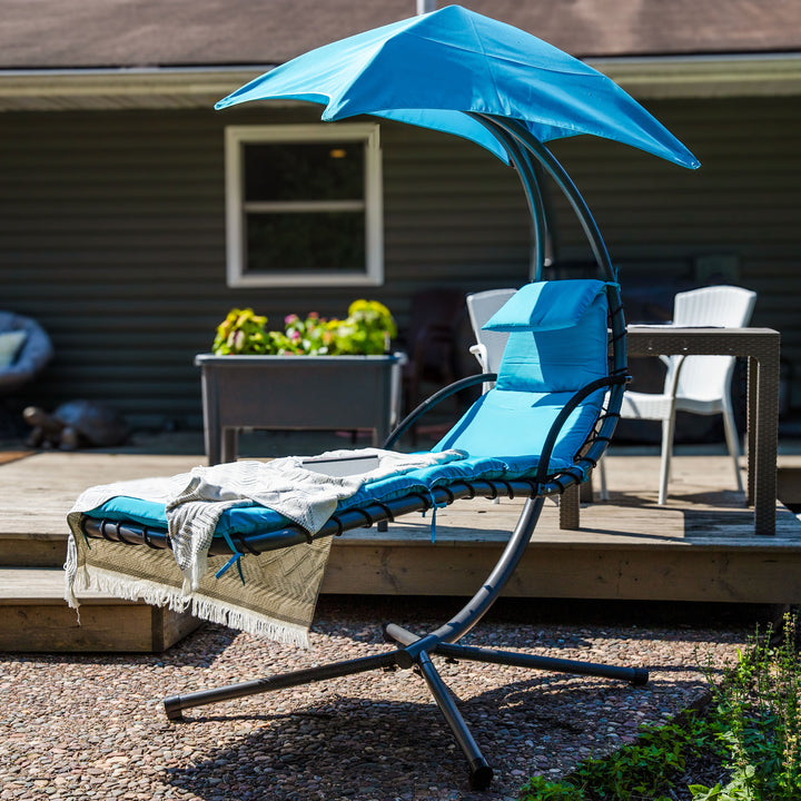 Sunnydaze Floating Lounge Chair with Umbrella and Curved Steel Stand Image 5