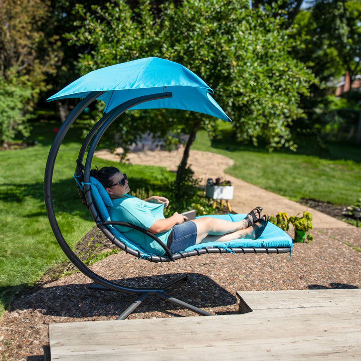 Sunnydaze Floating Lounge Chair with Umbrella and Curved Steel Stand Image 9