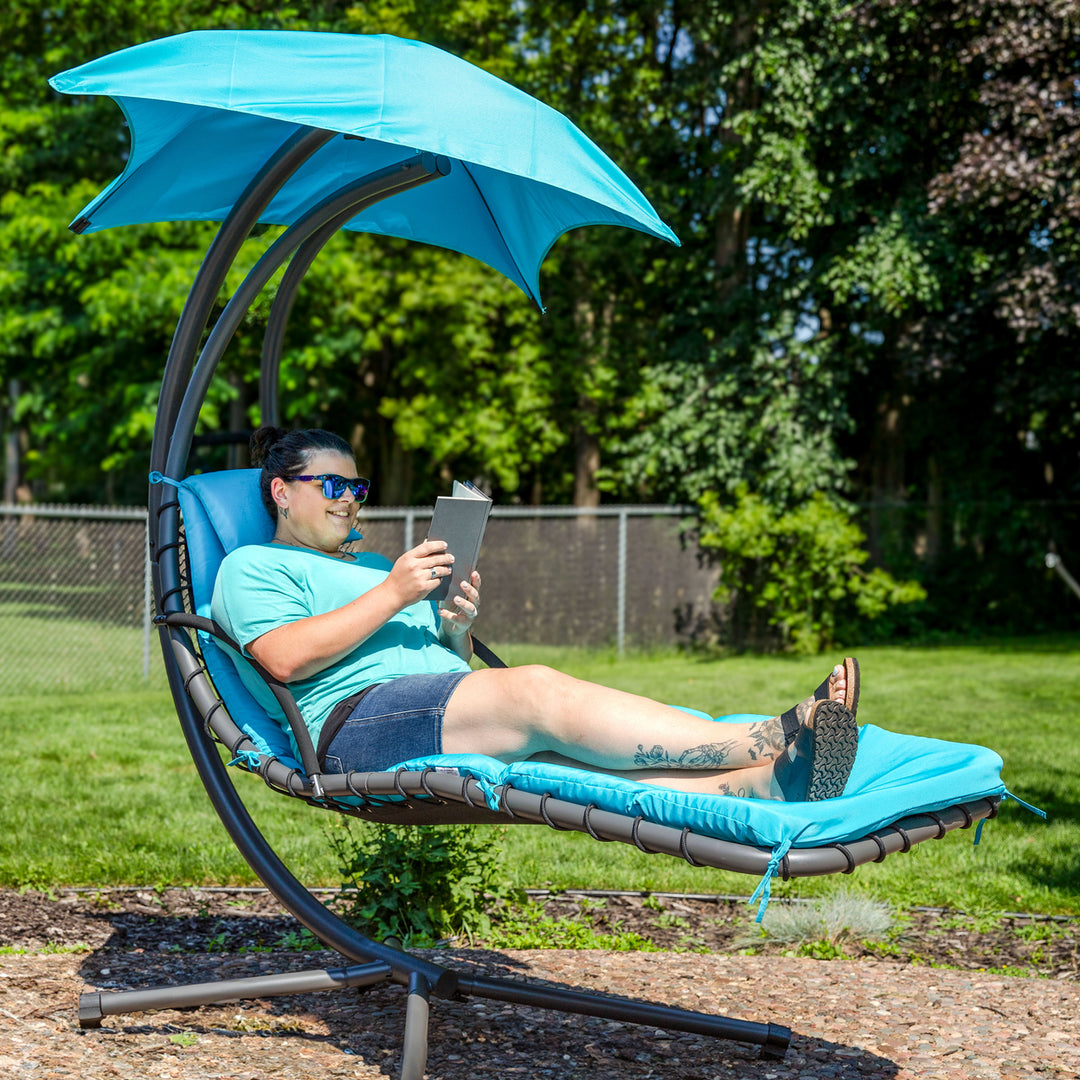 Sunnydaze Floating Lounge Chair with Umbrella and Curved Steel Stand Image 6