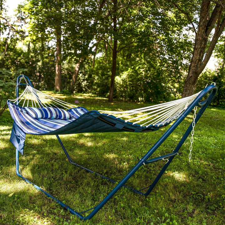 Sunnydaze Metal Spreader Bar Hammock with Pillow - Catalina Beach Image 4