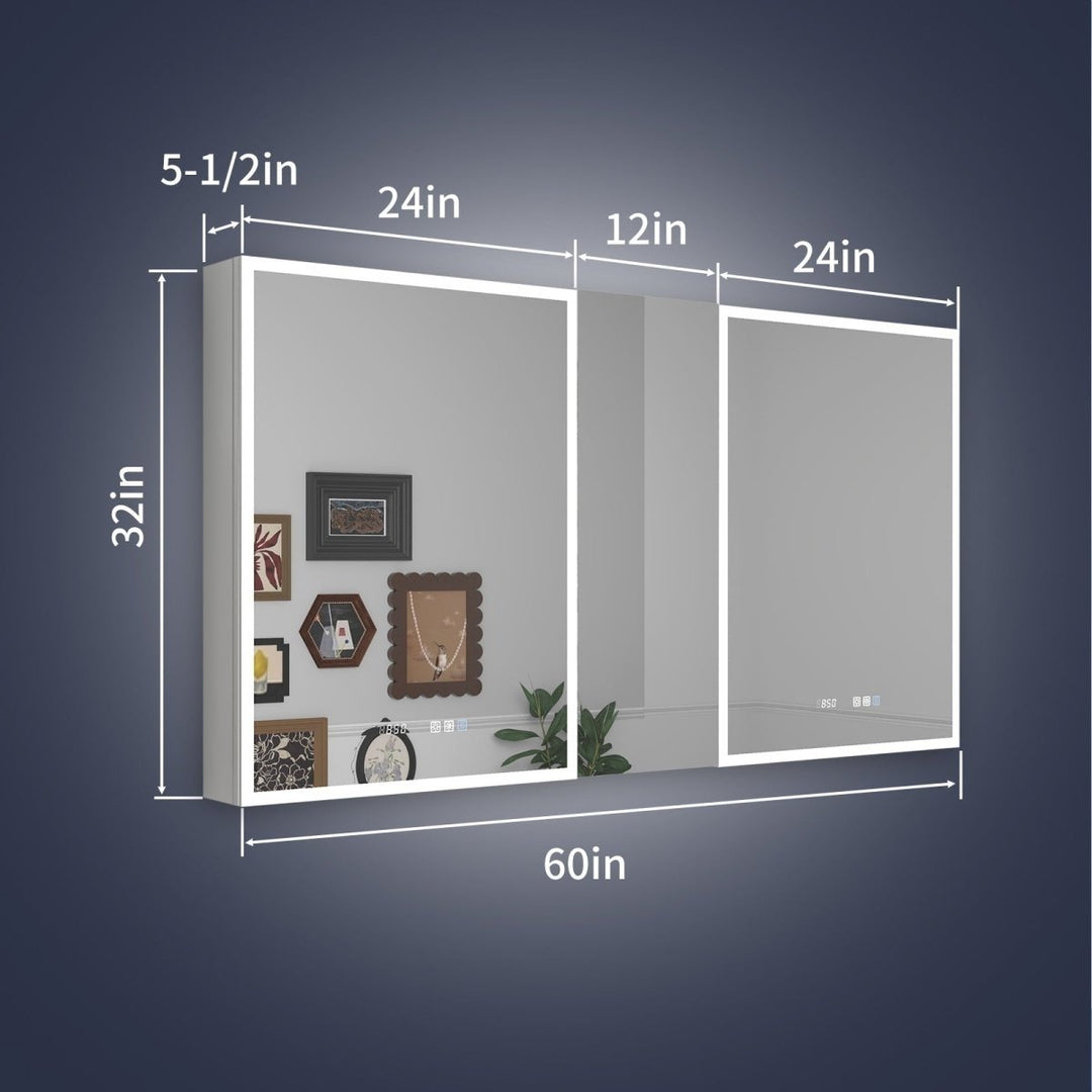 Rim 60" W x 32" H Lighted Medicine Cabinet Recessed or Surface LED Medicine Cabinet with Outlets,USBS Image 2