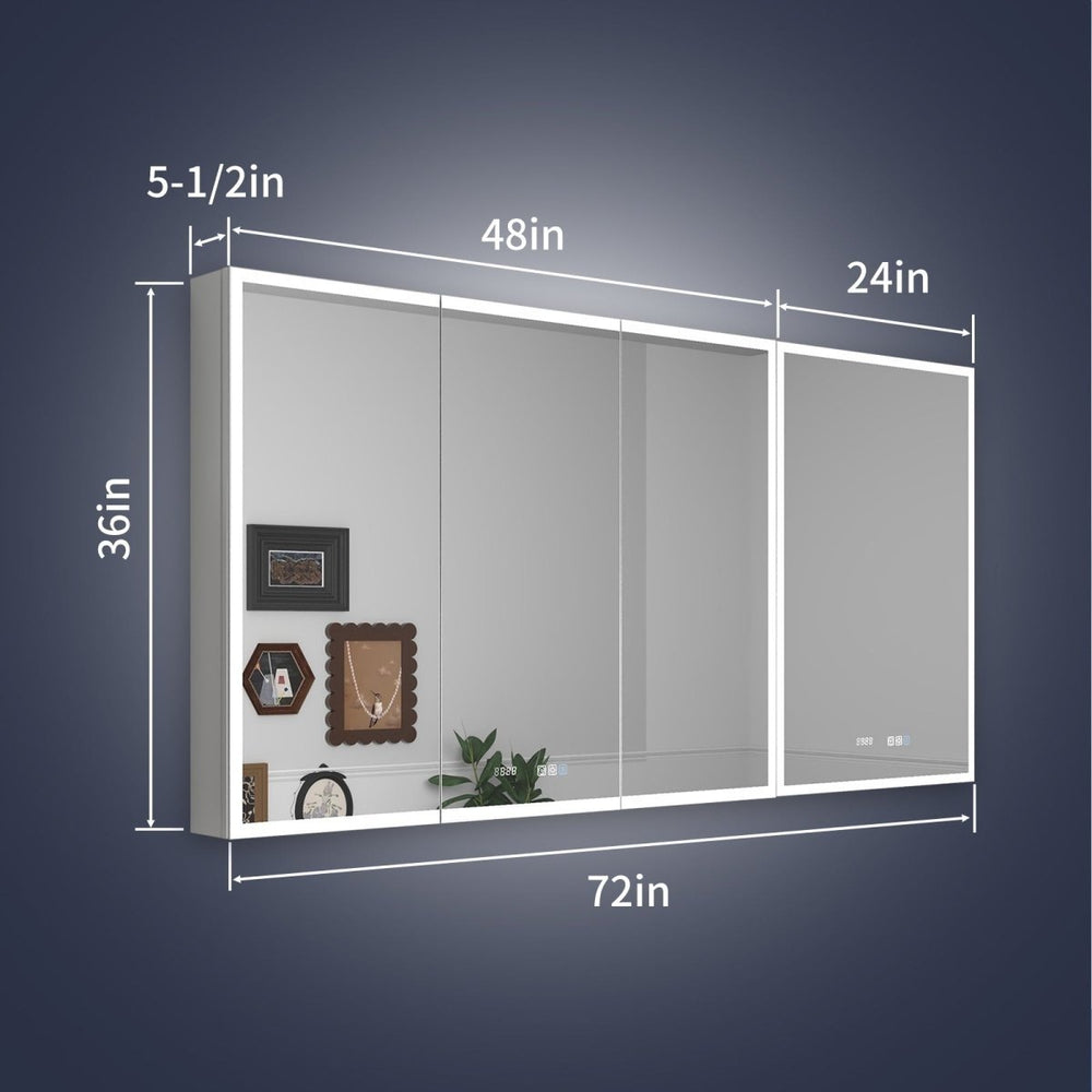 Rim 72" W x 36" H LED Lighted Medicine Cabinet Recessed or Surface with Mirrors,For Bathroom Image 2