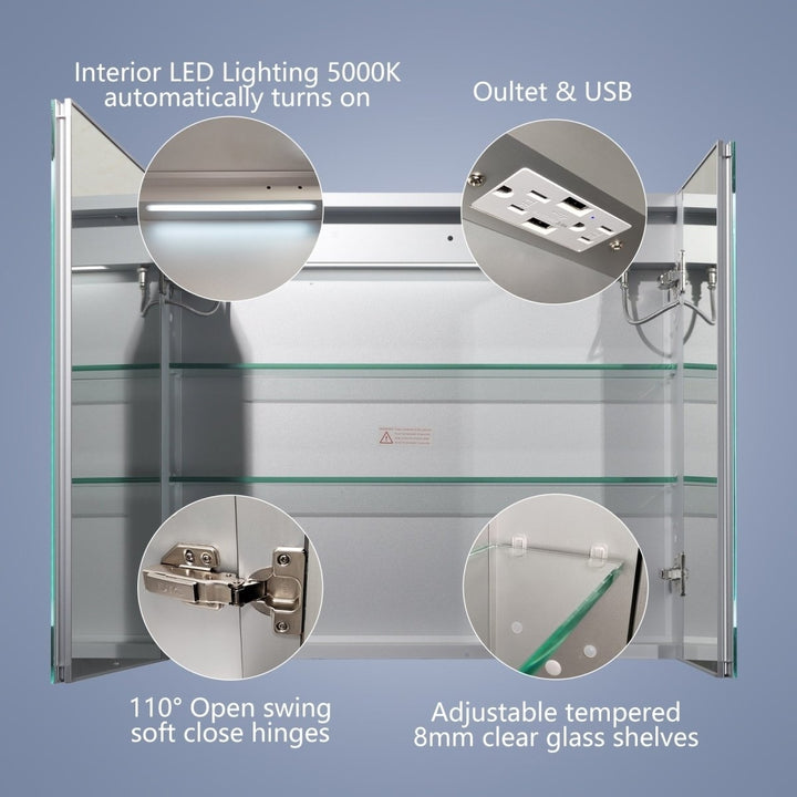 Boost-M1 30" W x 30" H Square Led Lighted Mirror Medicine Cabinet Recessed or Surface Mount,Defog Image 9