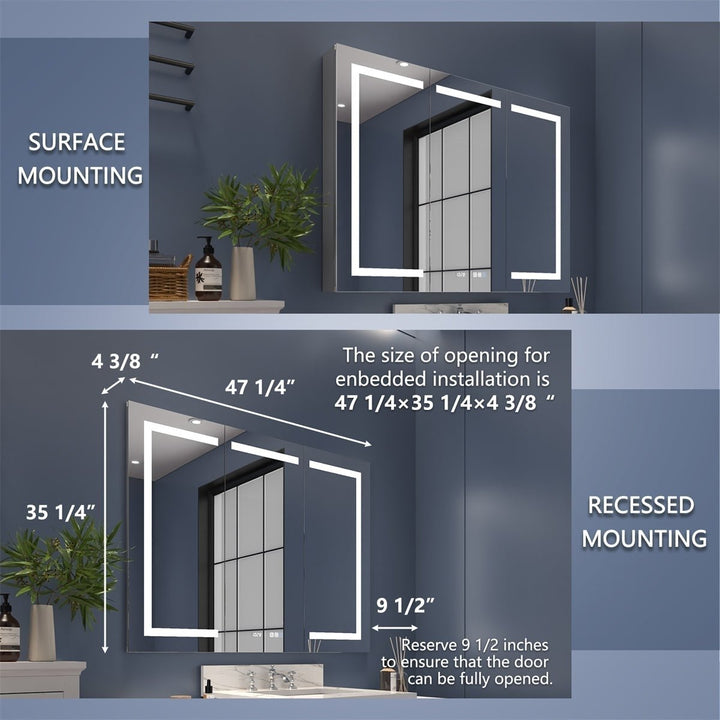 Boost-M2 48" W x 36" H Bathroom Light Medicine Cabinets with Vanity Mirror Recessed or Surface Image 3