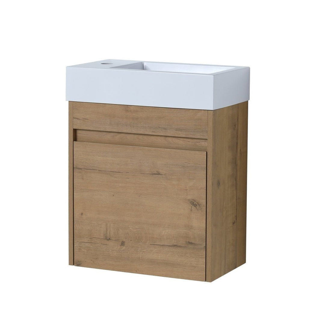 ExBrite 18 Floating Bathroom Vanity Brown Wooden Soft-Close Cabinet White Sink Image 5