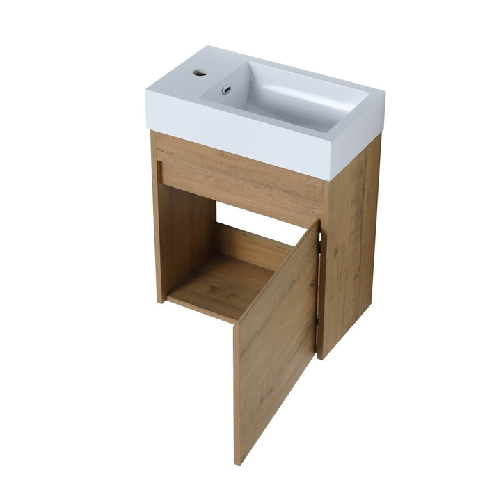 ExBrite 18 Floating Bathroom Vanity Brown Wooden Soft-Close Cabinet White Sink Image 6