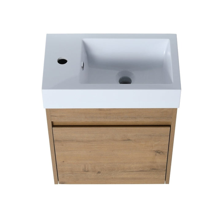 ExBrite 18 Floating Bathroom Vanity Brown Wooden Soft-Close Cabinet White Sink Image 7