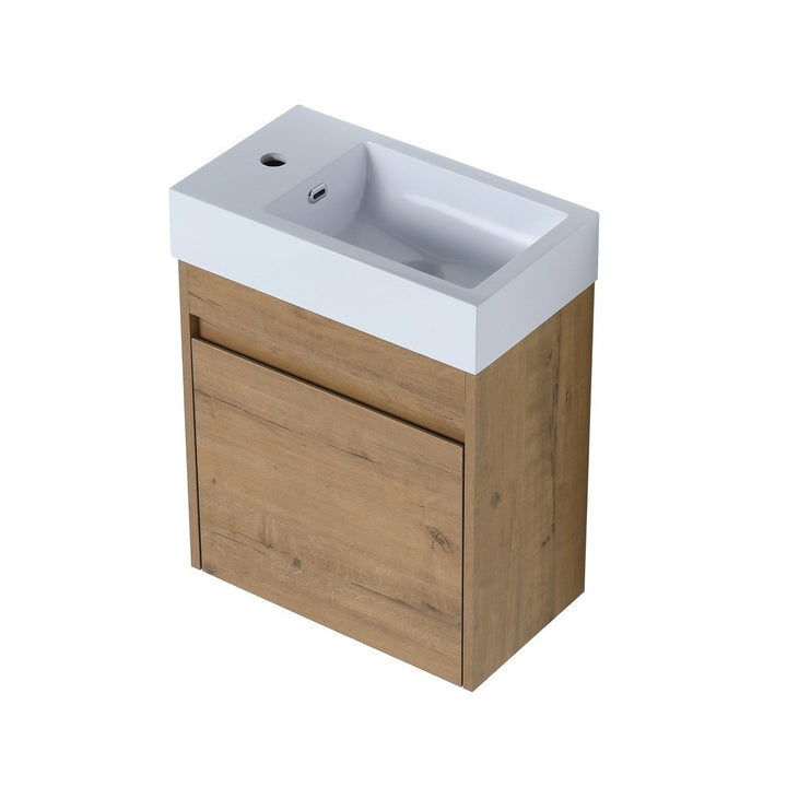 ExBrite 18 Floating Bathroom Vanity Brown Wooden Soft-Close Cabinet White Sink Image 8