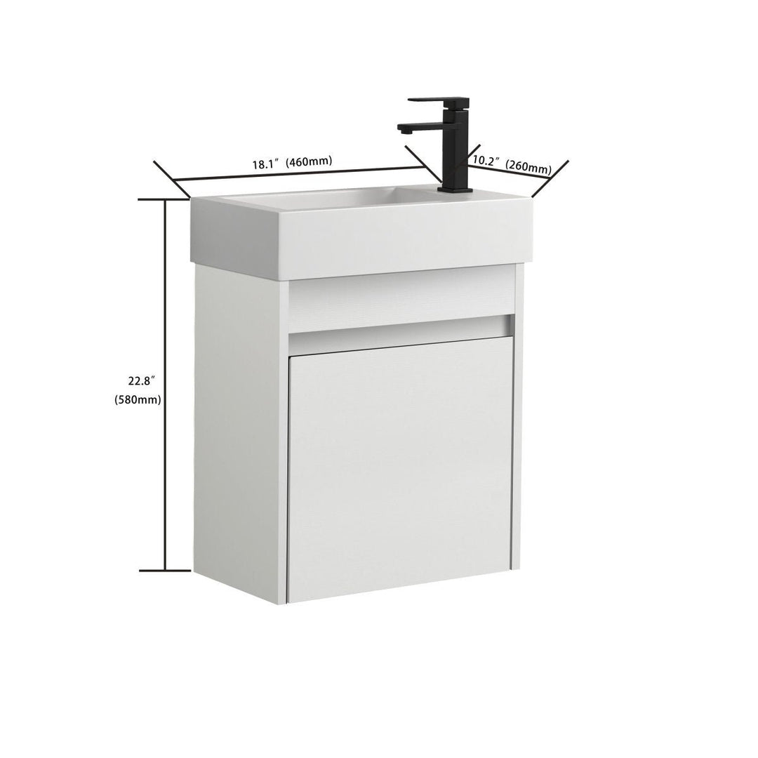 ExBrite 18 Floating Bathroom Vanity White Resin Sink Soft-Close Cabinet Wooden Image 2