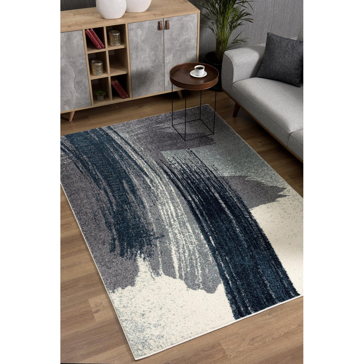 2 X 20 White And Blue Abstract Power Loom Stain Resistant Area Rug Image 4