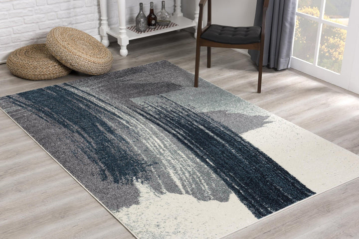 2 X 20 White And Blue Abstract Power Loom Stain Resistant Area Rug Image 5