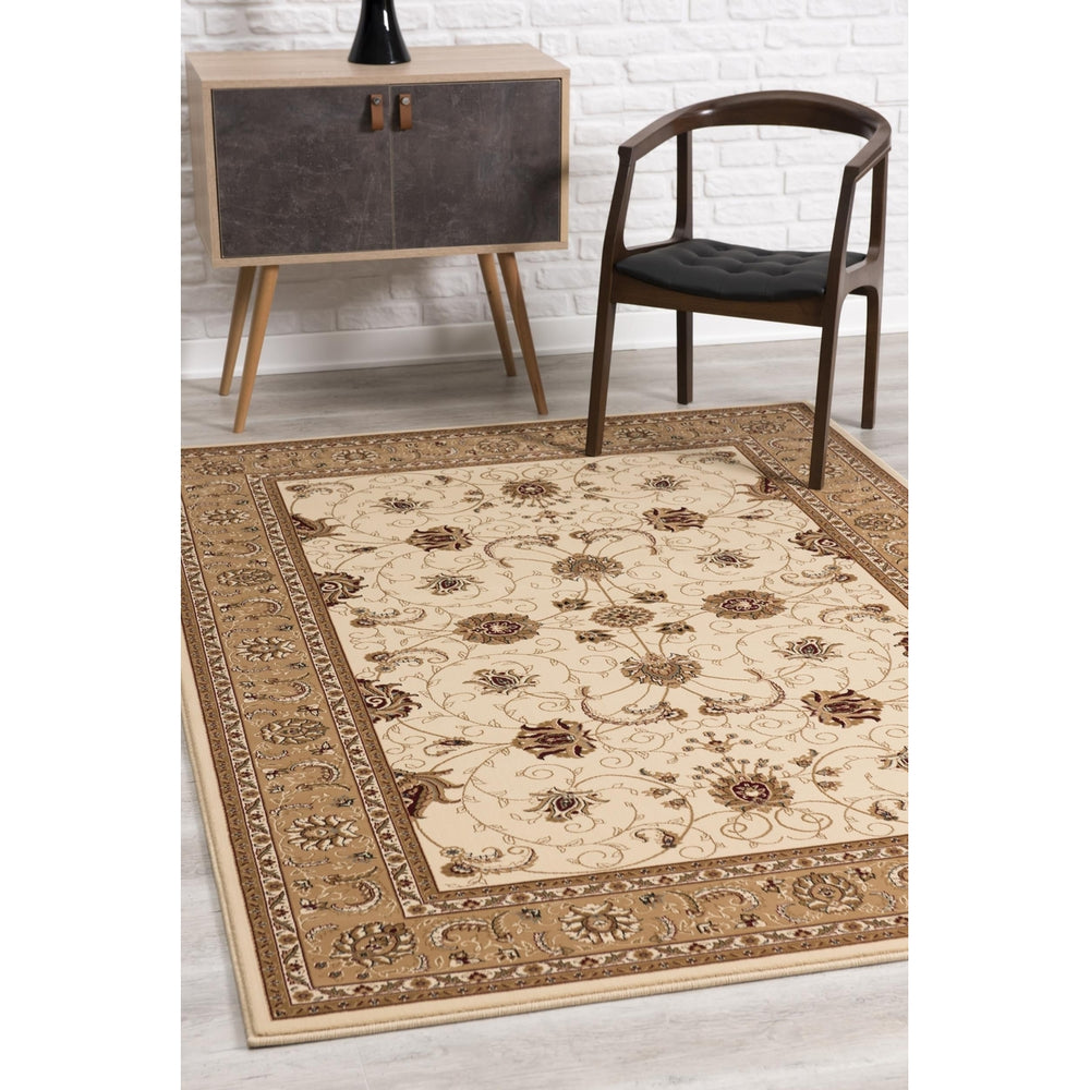 10 x 13 Beige and Brown Oriental Washable Non Skid Area Rug Image 2