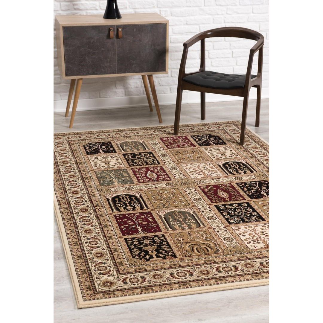 10 x 13 Beige and Black Oriental Washable Non Skid Area Rug Image 3