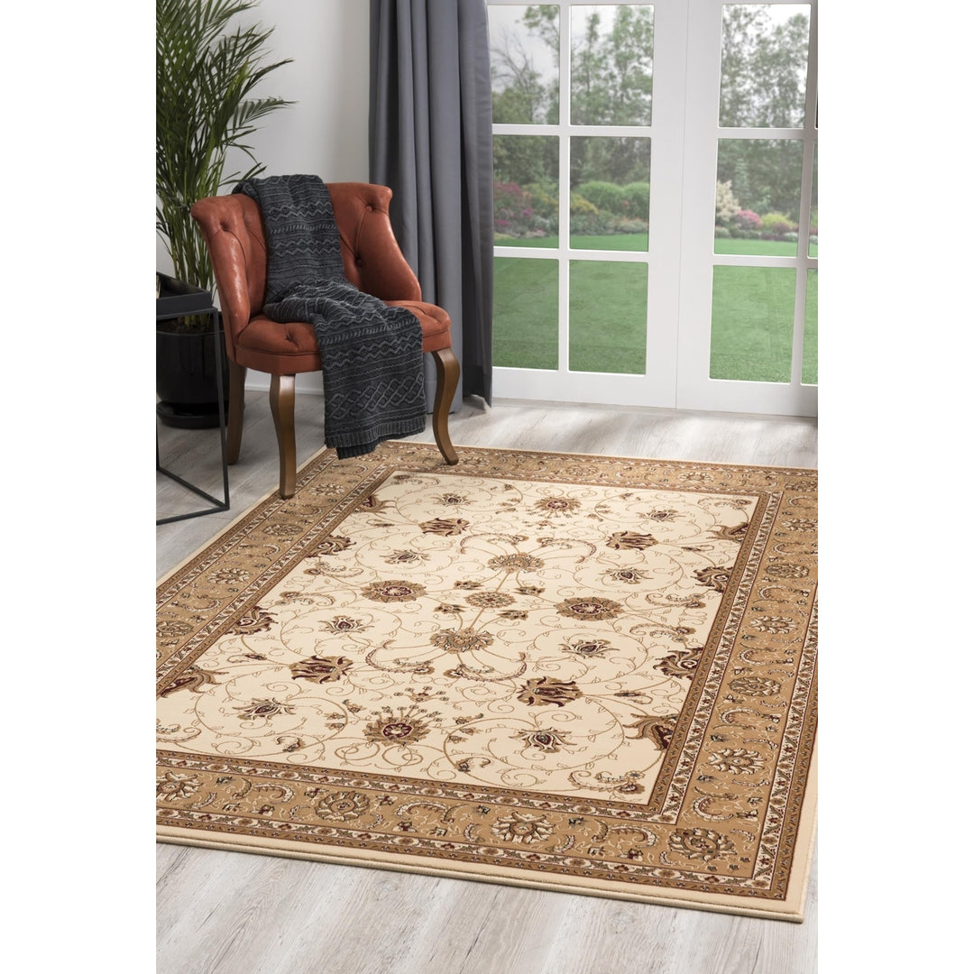 10 x 13 Beige and Brown Oriental Washable Non Skid Area Rug Image 4