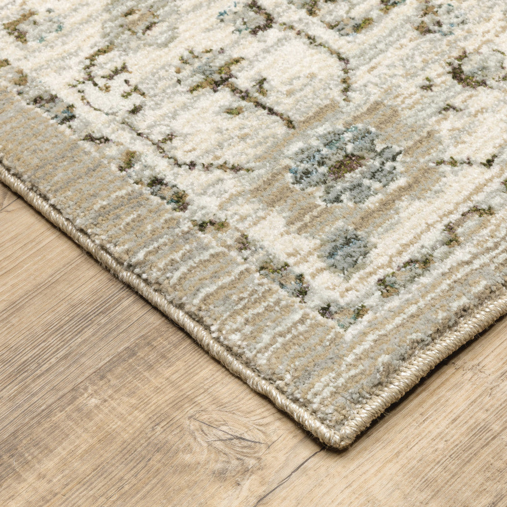 10 x 13 Beige and Ivory Oriental Power Loom Area Rug Image 2