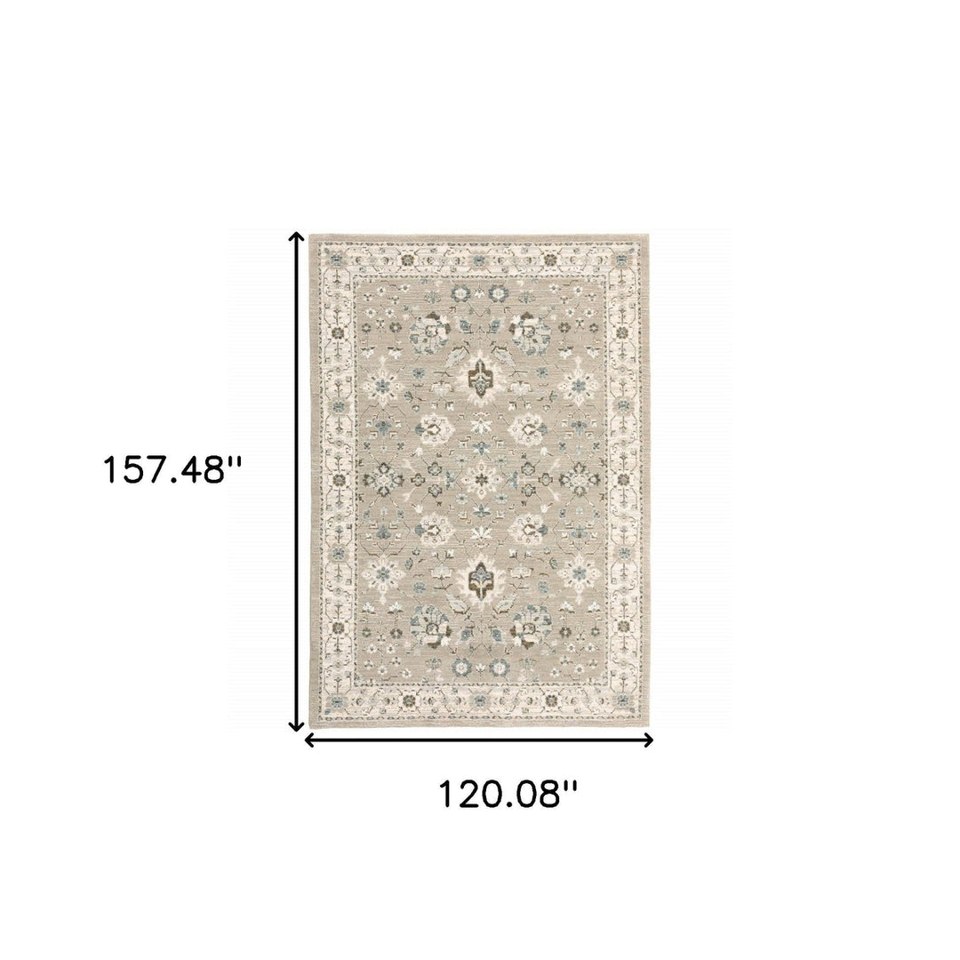 10 x 13 Beige and Ivory Oriental Power Loom Area Rug Image 6