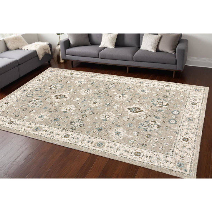 10 x 13 Beige and Ivory Oriental Power Loom Area Rug Image 7