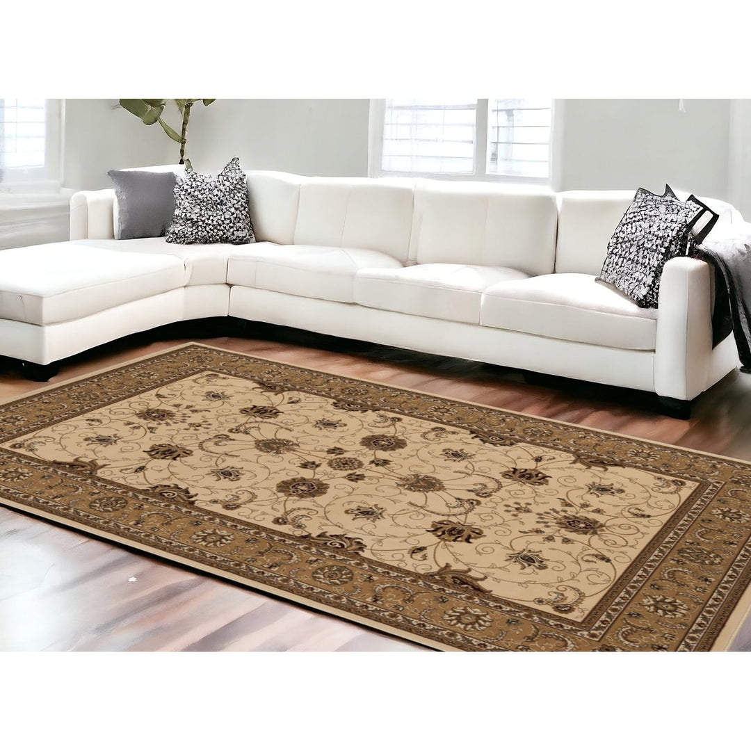 10 x 13 Beige and Brown Oriental Washable Non Skid Area Rug Image 12