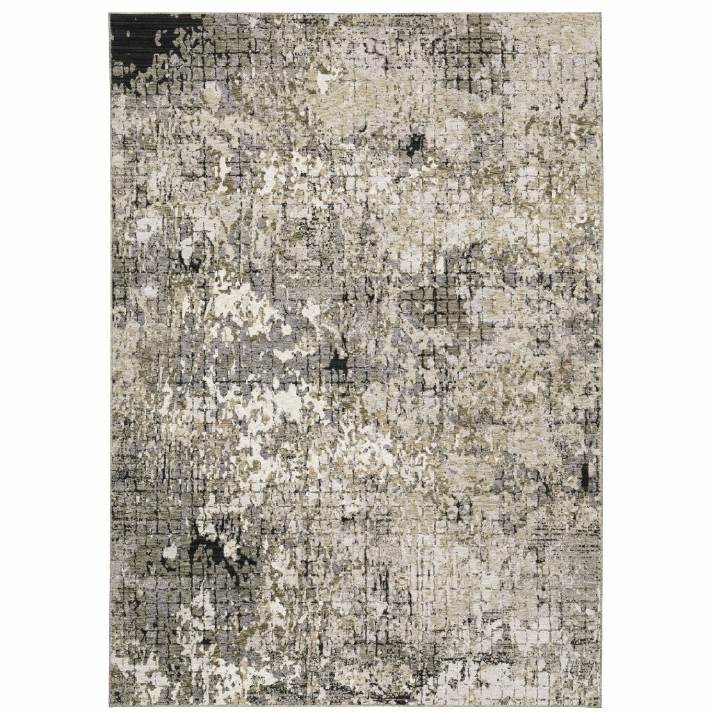 10 X 13 Grey Ivory Beige Charcoal Black Tan And Brown Abstract Power Loom Stain Resistant Area Rug Image 1