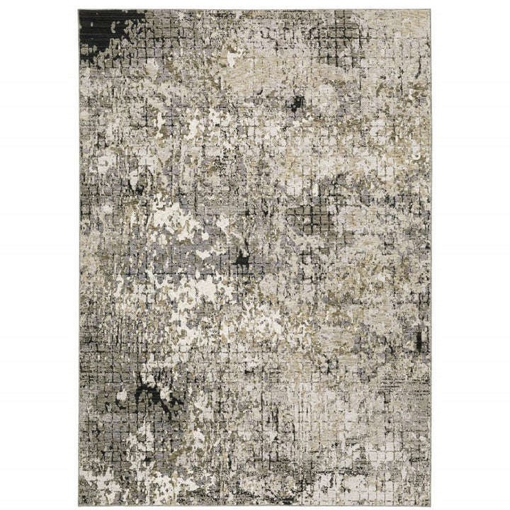 10 X 13 Grey Ivory Beige Charcoal Black Tan And Brown Abstract Power Loom Stain Resistant Area Rug Image 1