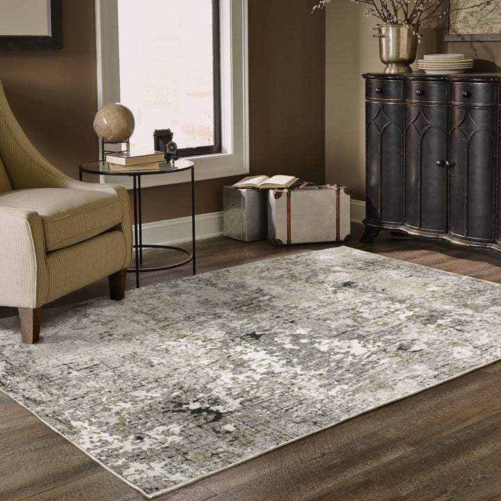 10 X 13 Grey Ivory Beige Charcoal Black Tan And Brown Abstract Power Loom Stain Resistant Area Rug Image 2