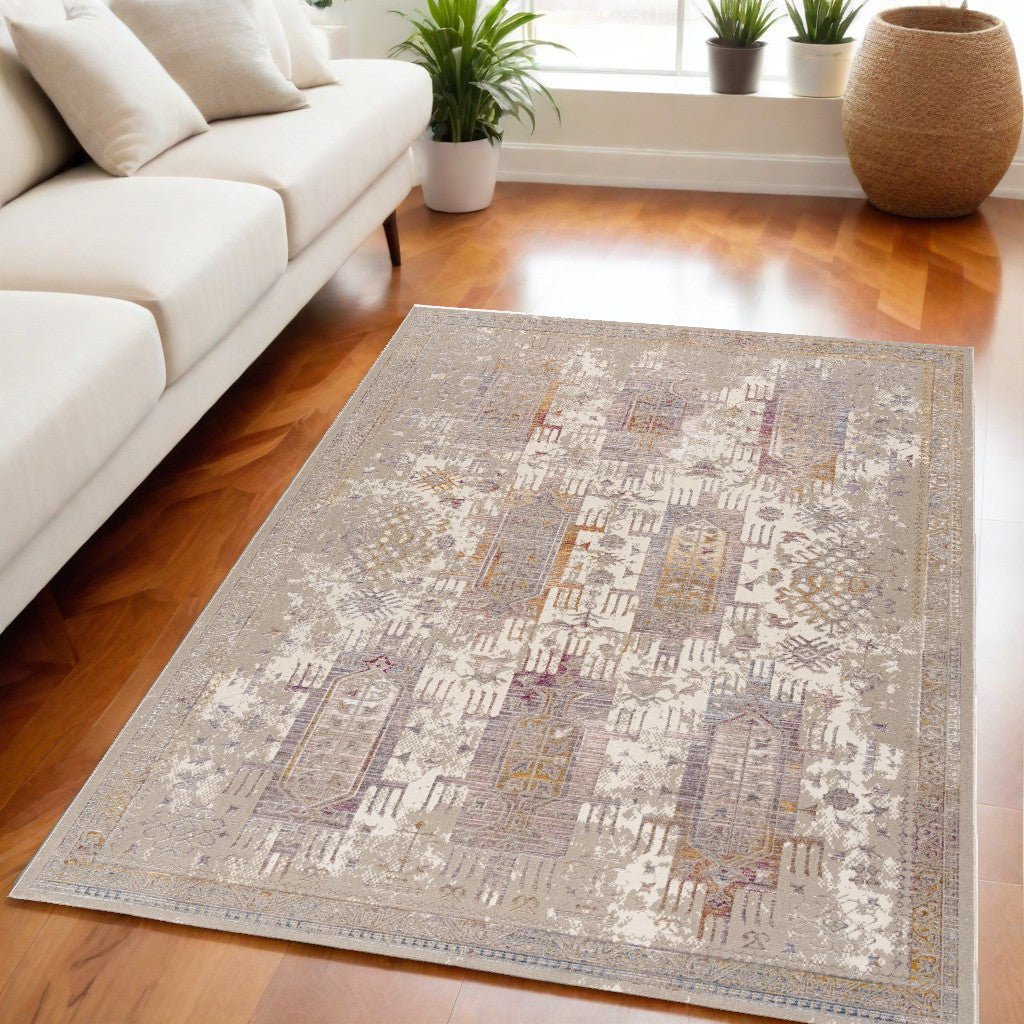 10 Runner Beige and Ivory Medallion Power Loom Runner Rug Image 5