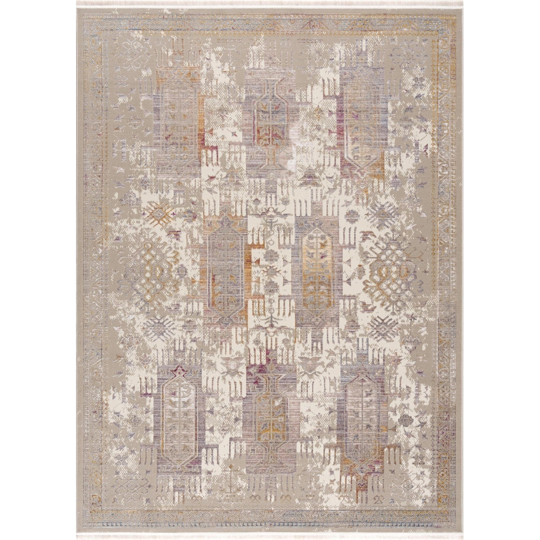 10 Runner Beige and Ivory Medallion Power Loom Runner Rug Image 7