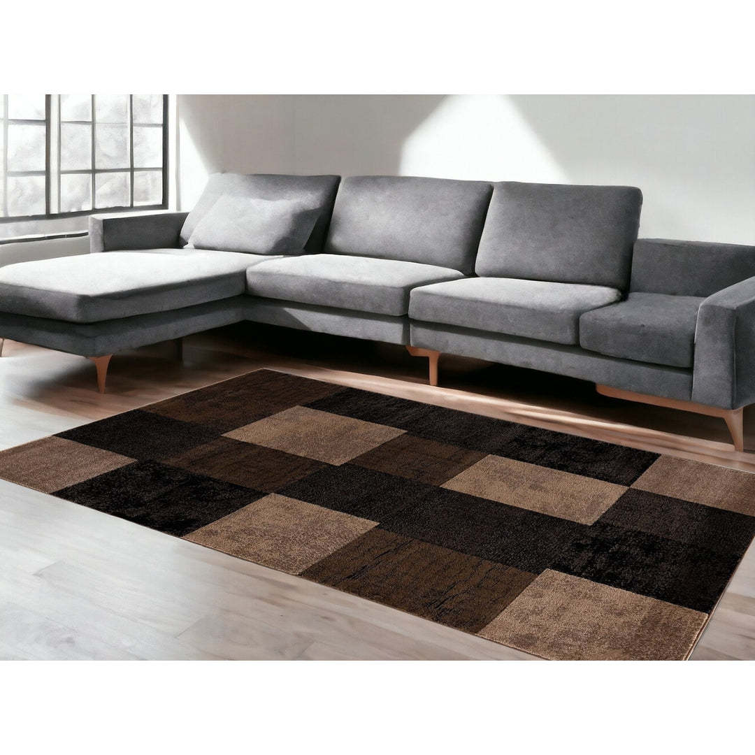 10 Brown Checkered Power Loom Runner Rug Image 8