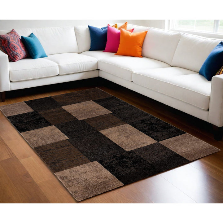 10 Brown Checkered Power Loom Runner Rug Image 9